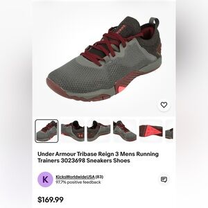 Under Armour Tribase Reign 3 Men's Athletic Shoes - Gray and Red size 9